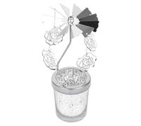 Toyvian Rotating Metal Candlestick Holder with Glass and Elegant Design for Desk Decor, for Valentine's Day or Christmas, Silver Rotary Candle Stand for Romantic Home Decoration