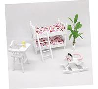 Toyvian Scale Miniature Double Layer Doll Bunk Bed for Dollhouse Pink Strawberry Wooden Furniture Realistic Handcrafted Design for Cognitive and Hands Play