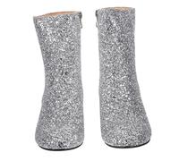 Toyvian Sequined Pointed Toe Boots for Women Autumn Winter Silver High Heel Hoof Heel Design Stylish Female Ankle Boot with Non-slip Sole Comfortable and Elegant Footwear