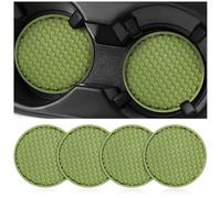 Toyvian Silicone Coaster 4 Pcs Round Car Coasters For Cup Holders Non-Slip Green Drink Mats for Automotive Interior Accessory