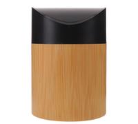 Toyvian Small Bamboo Lid Trash Can for Desktop Use, Rectangular Mini Wastebasket with Scratch-resistant Plastic and Fine Texture Finish, Space-saving Design for Kitchen, Office, or Makeup