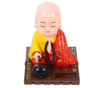 Toyvian Solar Powered Shaking Head Buddhist Monk Figurine with Wooden Fish Desktop Ornament for Car Dashboard Table Decoration Large Religious Art