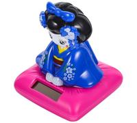 Toyvian Solar-powered Small Blue Kimono Doll Bobblehead Car Ornament Head Nodding Function for Dashboard Decoration and Car Interior Collectible