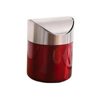 Toyvian Stainless Steel Desktop Trash Can Red Compact Tabletop Garbage Bin Small Waste Can for Office Kitchen Countertop Use