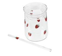 Toyvian Strawberry Glass Cups for Party Strawberry Refresher Cute Lids First Birthday Themed Embossed Modern and Pattern Drinking Mug Cups for with Lid Transparent