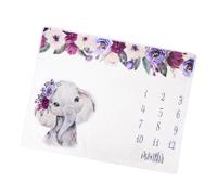 Toyvian Super Soft Thick Flannel Monthly Photo Blanket with Elephant Pattern, Newborn Photography Prop for Baptism and Photo Sessions