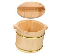 Toyvian Sushi Rice Bucket with Lid Compact Japanese Style Cooked Rice Storage Container Smooth Surface Easy-clean Food Display Barrel for Sushi Sashimi Bbq Kitchen Use