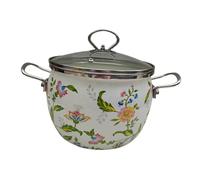 Toyvian Thickened Enamel Cooking Pot with Two Ergonomic Handles Multi-use Household Stew and Soup Pot Flat Bottom for Gas Electric Induction Stovetops for Boiling Milk Noodles Food and