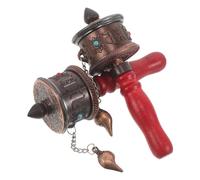 Toyvian Tibetan Prayer Wheel Made of Wood and Metal 2pcs with Six-character Truth Buddha Scriptures, Lightweight Handheld Spiritual Prayer Wheel for Yoga and Meditation Practice