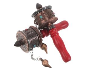 Toyvian Tibetan Prayer Wheel Made of Wood and Metal 2pcs with Six-character Truth Buddha Scriptures, Lightweight Handheld Spiritual Prayer Wheel for Yoga and Meditation Practice