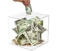 Toyvian Transparent Desktop Piggy Bank 5.9 Inch Cube Clear Money Saving Box Educational Coin Container for Kids and Adults Home Office