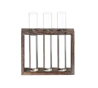 Toyvian Transparent Hydroponic Glass Test Tube Vase with Charred Wood Frame Anti-slip Base Simple Retro Floral Container for Indoor Gardening and Flower Arrangement Home Decor