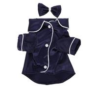 Toyvian Two-legged Dog Pajamas Set in Blue Faux Silk with Lapel Design and Bowknot Headband, Soft and Easy Care Fabric Sleepwear for Small Dogs Suitable for Pet Photoshoot and Outdoor