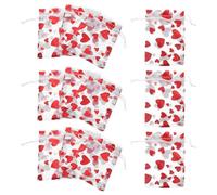 Toyvian Valentines Day Drawstring Mesh Bags 50Pcs Red Heart Print Pouches for Jewelry Storage and Candy Packaging Festival Party Favors with Valentine Ambience Decoration