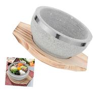 Toyvian Versatile Korean Stone Bowl with Wooden Tray for Bibimbap and Soup Traditional Stone Vessel Cooking Pot for Rice Stew and Hot Dishes Household Serving Dish with Base Tray to