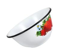 Toyvian Vintage Enamel Soup Bowl Thickened Retro Noodle and Salad Mixing Basin for Restaurant Kitchen Smooth Enamelware with Classic White Strawberry Pattern