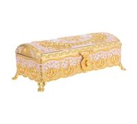 Toyvian Vintage European Style Jewelry Organizer Box Gold White Metal Embossed Trinket Chest for Women Wedding Elegant Ring Necklace Earring Storage