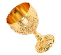 Toyvian Vintage Medieval Brass Wine Goblet with Engraved Flower Pattern Handmade Shatter-Resistant Chalice European Viking Style Drink Cup for Wedding Decor and Home Collection