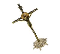 Toyvian Vintage Metal Crucifix Decor Golden Standing Jesus Cross Ornament Decorative Tabletop Religious Statue for Christian Prayer Room and Entryway Home Accent