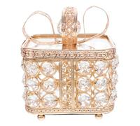 Toyvian Vintage Metal Jewelry Box with Crystal Mirrored Bow Design Elegant Organizer for Rings Earrings Necklaces Gift for Valentine Wedding Bedroom Vanity Storage