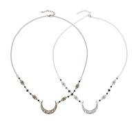 Toyvian Vintage Moon Pattern Head Chain 2pcs Set Natural Black Crystal Beads, Antique Copper and Silver Forehead Hair Jewelry for Bridal Wedding and Fashion Hair Accessories