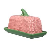 Toyvian Vintage Red Ceramic Butter Box with Cover Elegant European Style Butter Storage Container for Kitchen Countertop Suitable for Home and Restaurant Use