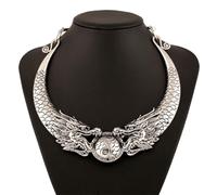 Toyvian Vintage Retro Ethnic Style Women’s Necklace, Exaggerated Alloy Double Dragon Collar Jewelry, Statement Pendant for Ladies’ Clothing Accessories