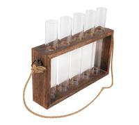 Toyvian Wall-mounted Hydroponic Vase Wooden Frame and 6 Glass Test Tubes, Indoor Plant Terrarium Holder for Water Plants, Hanging Hydroponic Planter for Home and Office Decor