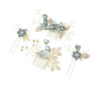 Toyvian Wedding Hair Accessories 4pcs Handmade Wedding Hair Comb Clip Floral Girls Bridal Accessories Rhinestone Piece for Brides and Bridesmaid(Green)