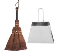 Toyvian Whisk Broom and Multi-Function Mini Dustpan Set with Comfortable to Hold Short Handle Lightweight Stainless Steel and Wood Cleaning Tools for Cat House and Pets Cleaning