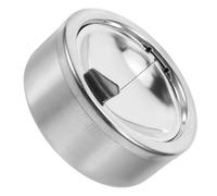 Toyvian Windproof Stainless Steel Patio Ashtray with Lid Round Outdoor Tabletop Cigarette Ash Tray Large Capacity Covered Ashtray for Home Office Garden
