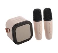 Toyvian Wireless Karaoke Speaker Microphone Set Home KTV System Dual Microphones Portable Mini Speaker for Outdoor Live Streaming and Family Parties Cream Color