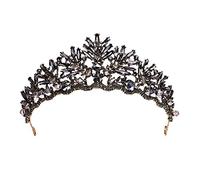 Toyvian Women Gothic Queen Crown: Bride Baroque Tiaras Wedding Rhinestone Flower Crown - Halloween Queen Black Headpiece Princess Tiara Hair Accessory