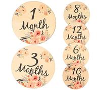 Toyvian Wood Discs Unique Eye-catching Double-Sided with Flower Pattern Monthly 6 Pcs Growth Cards Wooden Baby for Newborn Photo Prop and Baby Room Decor