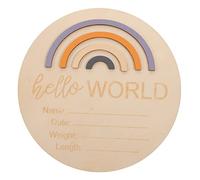 Toyvian Wooden Baby Milestone Cards Monthly Sign Newborn Announcement Nursery Decoration Natural Wood 15x15cm Rainbow Disc for Infant Growth Recording