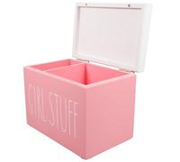 Toyvian Wooden Bathroom Storage Box for Sanitary Napkins with Lid, Pink and White 20.3X15.3X13Cm, Period Pad Organizer for Dorm and Bathroom