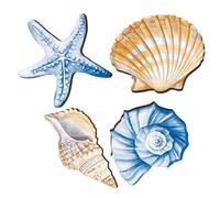 Toyvian Wooden Conch Shell Wall Decorations 4Pcs Rustic Coastal Bathroom Ornaments Mediterranean Style Seashell Hanging for Living Room or Hawaii Party