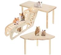 Toyvian Wooden Hamster Platform, 3 Pieces Hamster Cage Accessories with Tunnel Shelter, Climbing Ladder, Small Animal Stand Platforms -Suitable For Rats, Chinchillas Or Other Small Pets