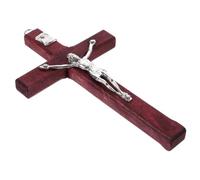 Toyvian Wooden Jesus Cross with Zinc Alloy Statue Hanging Christian Cross Decoration for Home and Church Hardwood Craft with Hook Religious Catholic Ornament for Blessings and Random Color