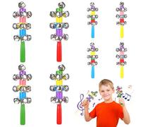 Toyvian Wooden Jingle Hand Bells Toys: 8pcs Hand Held Jingle Bells for Kids - Colorful Shaker Musical Instruments for Kids Students Music Party Favors Christmas Holiday Performance, Random Color