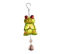 Toyvian Yoga Frog Wind Chime with Vibrant Hand Painted Glass Unique Handmade Percussion Decoration for Indoor and Outdoor Relaxation Colorful Feng Shui Home Ornament Gift