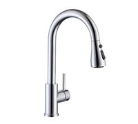 TOYWIA Kitchen Mixer Tap with Pull Out Spray, 360° Swivel, Chrome | 360° swivel high-arc spout, Two water flow settings, Single-lever hot and cold water control, Pull-out spray head
