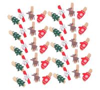 TOYZFRIENDY 100pcs Christmas Mini Wood Clothespins Strong Grip Photo Pegs for Crafts Party Favors Home Decor Holiday DIY Snowflake Elk Gloves Clips