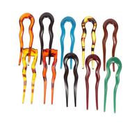 TOYZFRIENDY 10pcs Vintage U-shaped Hair Forks Retro French Style Hairpins for Women Non-slip Plastic Hair Sticks in Leopard Black Blue Green Wine Red for Elegant Updos and Daily Use