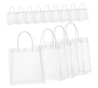 TOYZFRIENDY 12pcs Clear PVC Tote Bags with Handles Reusable Transparent Present Bags for Party Favors Gift Packaging Multipurpose Goodie Storage with Button Closure