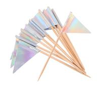 TOYZFRIENDY 12pcs Triangle Cupcake Flags Sticks Silver Cocktail Picks Dessert Toppers for Birthday Wedding Party Cake Decorations Multipurpose Food Toothpicks