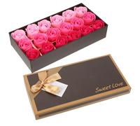 TOYZFRIENDY 18pcs Gradual Pink Imitation Rose Soap Flowers Set Box, Floral Scented Bath Soap Rose Flower Decor for Women, Wedding and Valentine’s Day