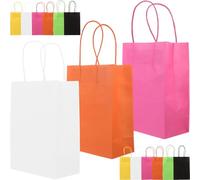 TOYZFRIENDY 24Pcs Colorful Kraft Paper Bags with Handles Party Favor Wrapping Pouches for Candy Presents Birthday Holiday Lightweight Portable Storage Bags in Green Black White Red Orange