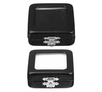 TOYZFRIENDY 2pcs Black Small Flip-top Jewelry Boxes with Transparent Window Square Ring Storage Cases with Lids for Wedding Engagement Anniversary and Proposal Display