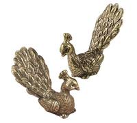 TOYZFRIENDY 2pcs Brass Peacock Statue Ornament Miniature Bird Figurines for Tea Table Decor Vintage Craft with Intricate Detailing Symbolizing Luck and Prosperity for Home and Office Display